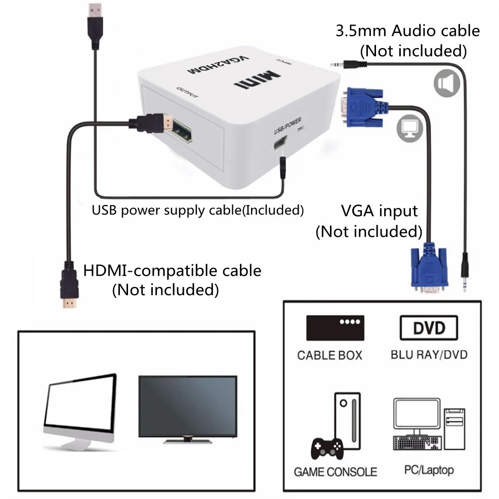 Adaptor konverter VGA ke HDMI, - Hdmi Vga Adapter ulasan dan harga